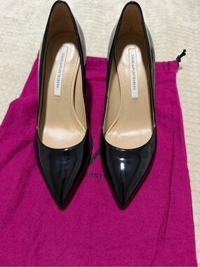 Diane Von Furstenberg Black Patent Pointed-Toe Pumps